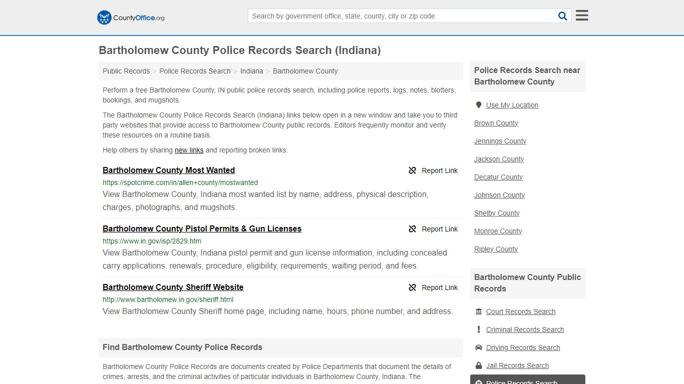 Bartholomew County Police Records Search (Indiana) - County Office